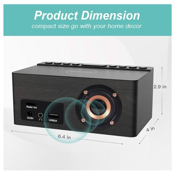 ANJANK Wooden Digital Alarm Clock FM WIRELESS SMARTPHONES CHARGER - Picture 6 of 14